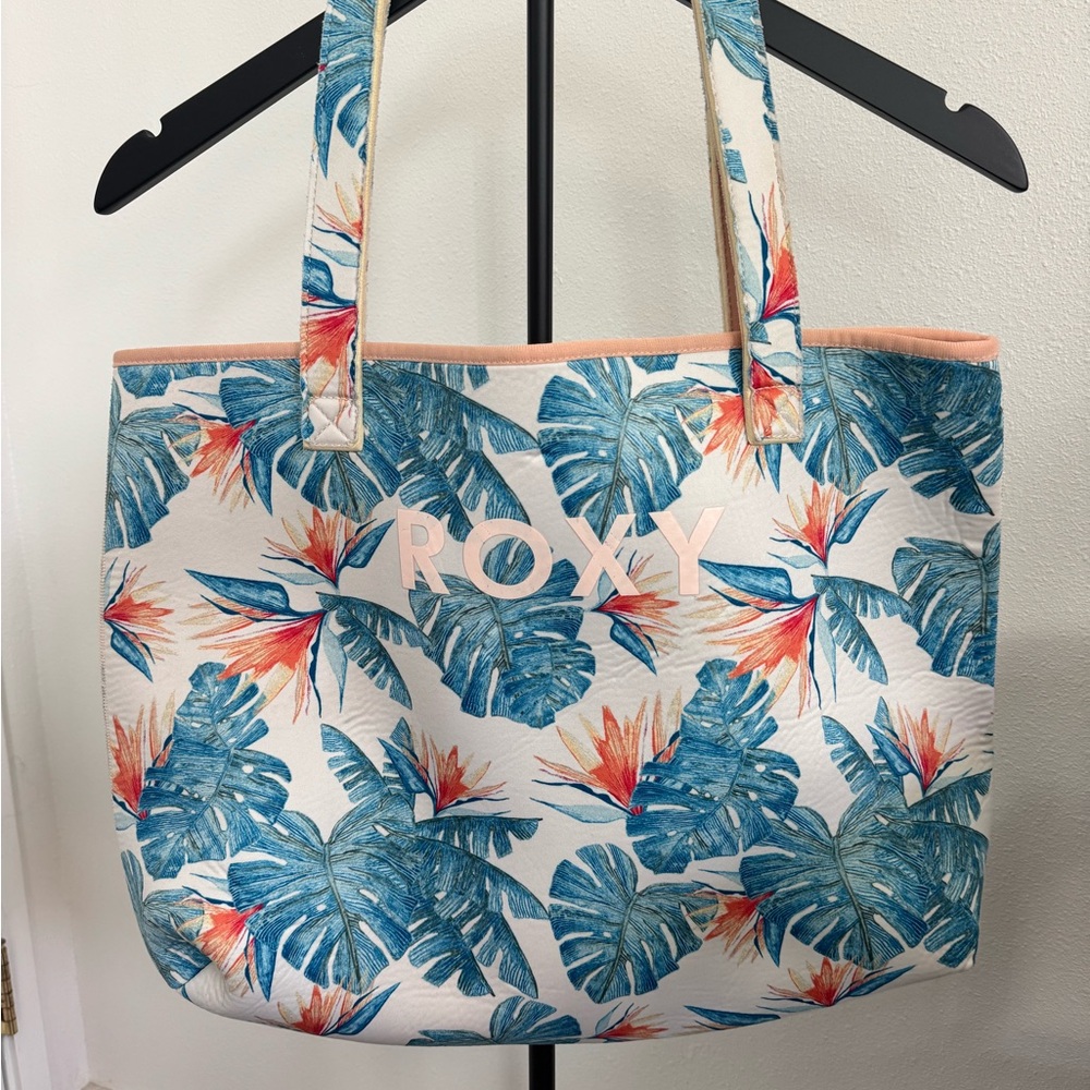 Roxy Leafy Print Tote - Blue and Orange